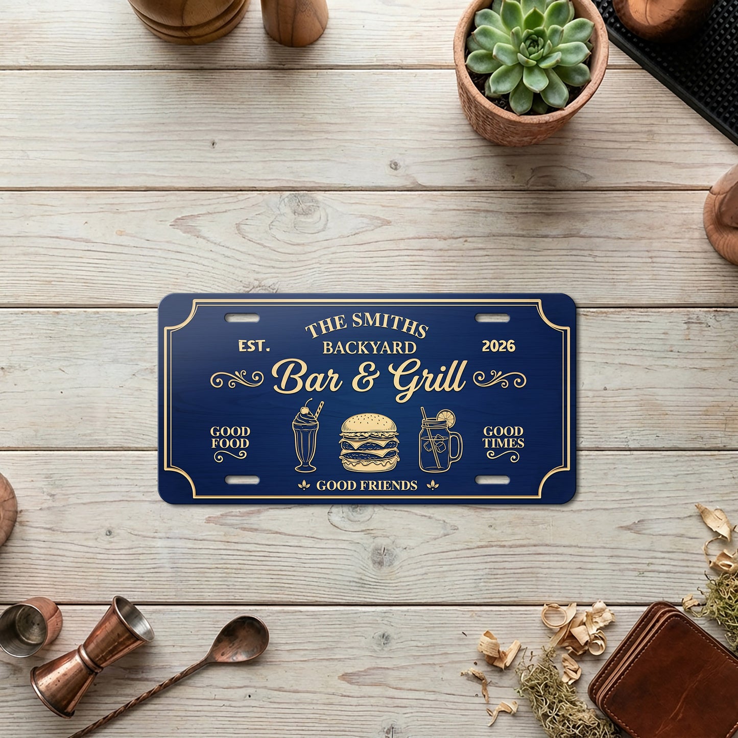 Custom Backyard Bar & Grill License Plate, Wall Decor Gift, Home Gifts ETHY-04085924