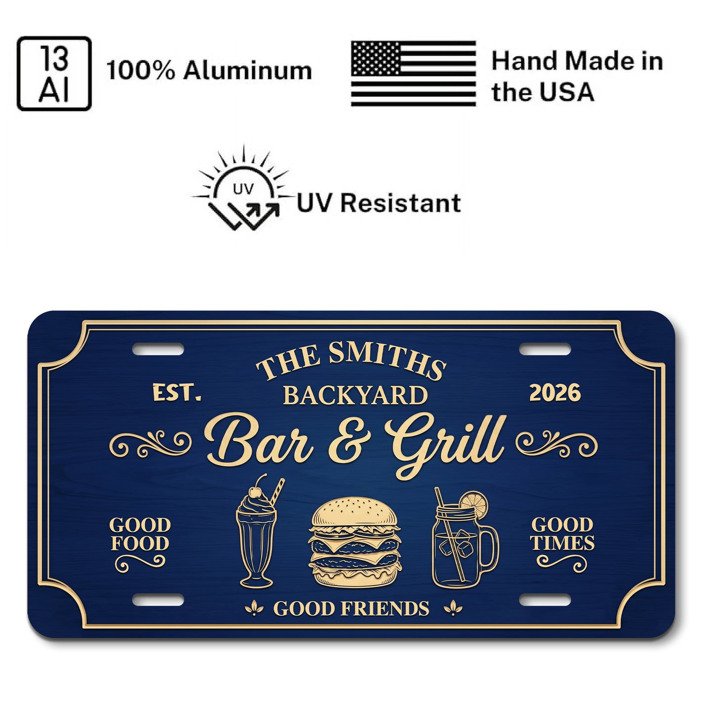 Custom Backyard Bar & Grill License Plate, Wall Decor Gift, Home Gifts ETHY-04085924