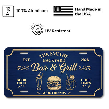 Custom Backyard Bar & Grill License Plate, Wall Decor Gift, Home Gifts ETHY-04085924