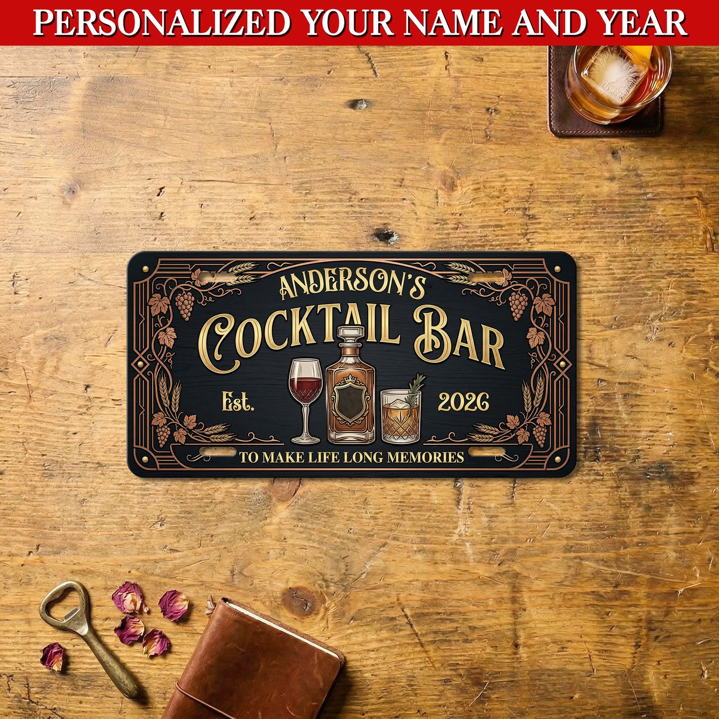 Personalized Cocktail Bar License Plate, Home Bar Decor, Gift for Him ETHY-04085924