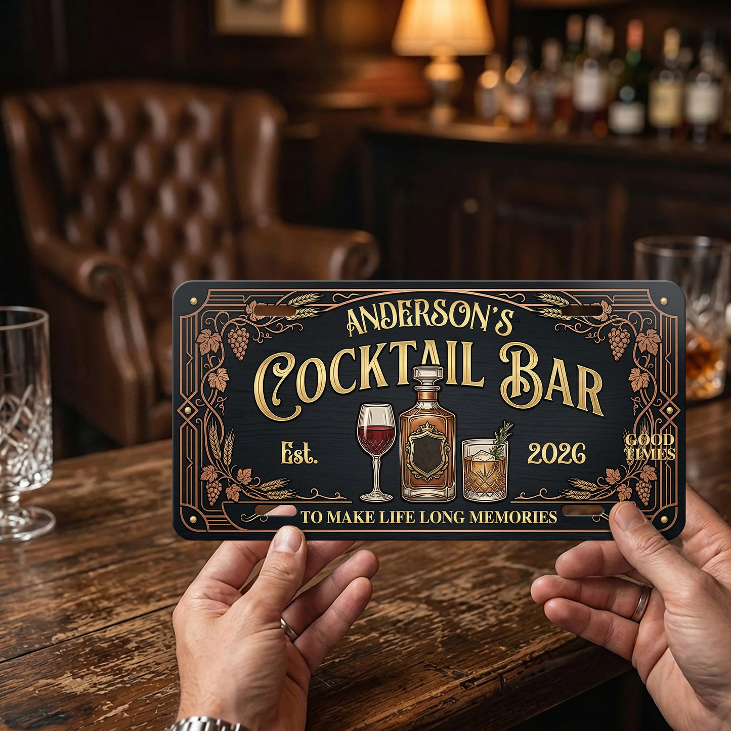 Personalized Cocktail Bar License Plate, Home Bar Decor, Gift for Him ETHY-04085924