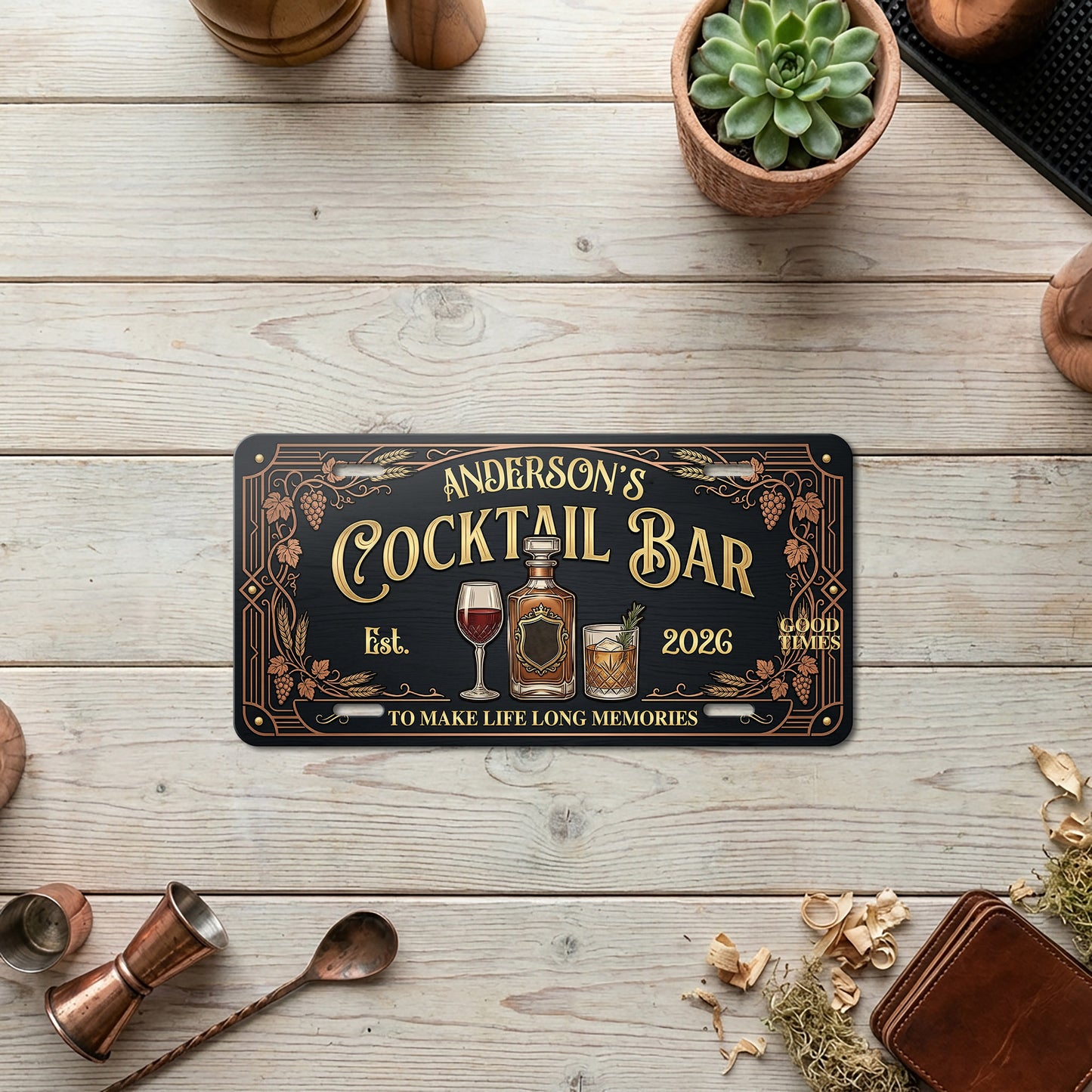 Personalized Cocktail Bar License Plate, Home Bar Decor, Gift for Him ETHY-04085924