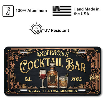 Personalized Cocktail Bar License Plate, Home Bar Decor, Gift for Him ETHY-04085924