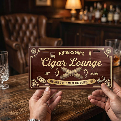 Personalized Cigar Lounge License Plate, Home Bar Aluminum Wall Decor, Man Cave Gift, Gift for Him ETHY-04085924
