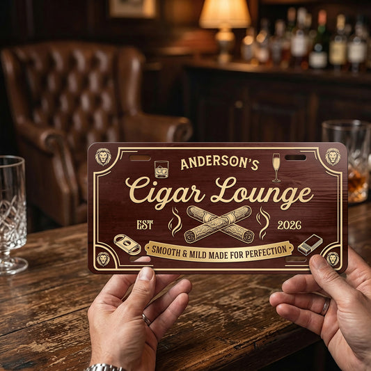Personalized Cigar Lounge License Plate, Home Bar Aluminum Wall Decor, Man Cave Gift, Gift for Him ETHY-04085924
