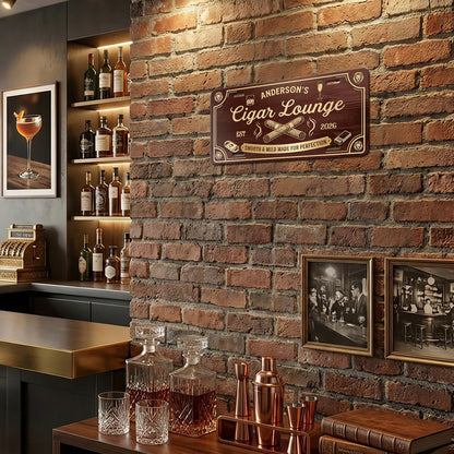 Personalized Cigar Lounge License Plate, Home Bar Aluminum Wall Decor, Man Cave Gift, Gift for Him ETHY-04085924