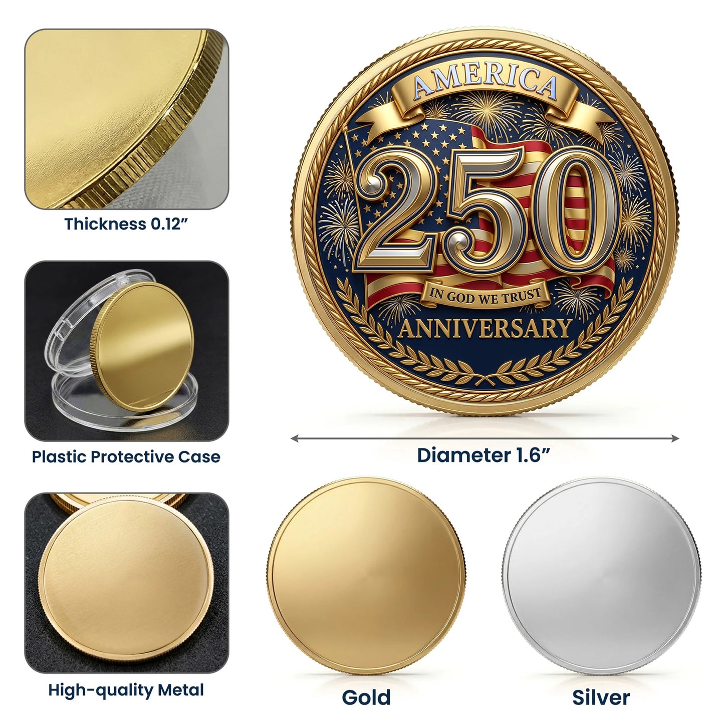 US America 250th Anniversary Commemorative Coin Commemorative Coin, Gold And Silver 250th Coin, July 4th Gifts