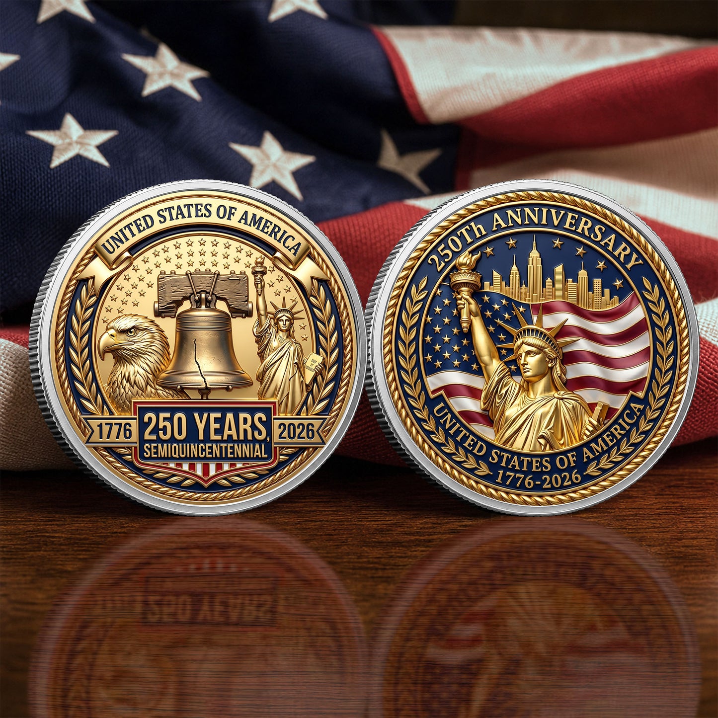 Patriotic USA 250th Anniversary Commemorative Coin, Gold And Silver 250th Coin, 1776-2026 Patriotic Gifts ETHY-05056300