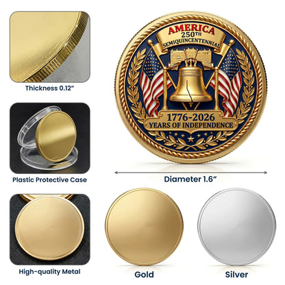 250th Anniversary Commemorative Coin, Gold And Silver 250th Coin, 1776-2026 Years Of Independence, Patriotic Gifts