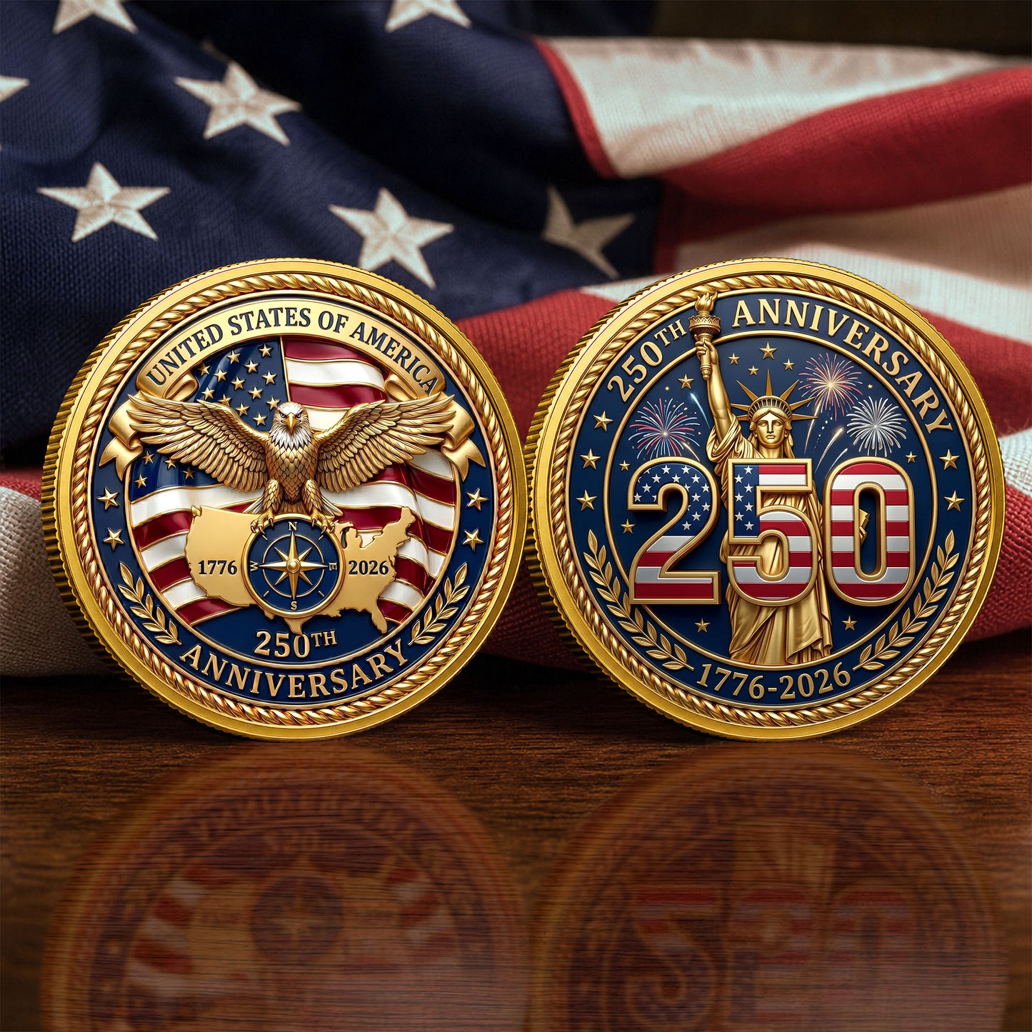 1776-2026 Patriotic 250th Anniversary Commemorative Coin, Gold And Silver 250th Coin, Patriotic Gifts