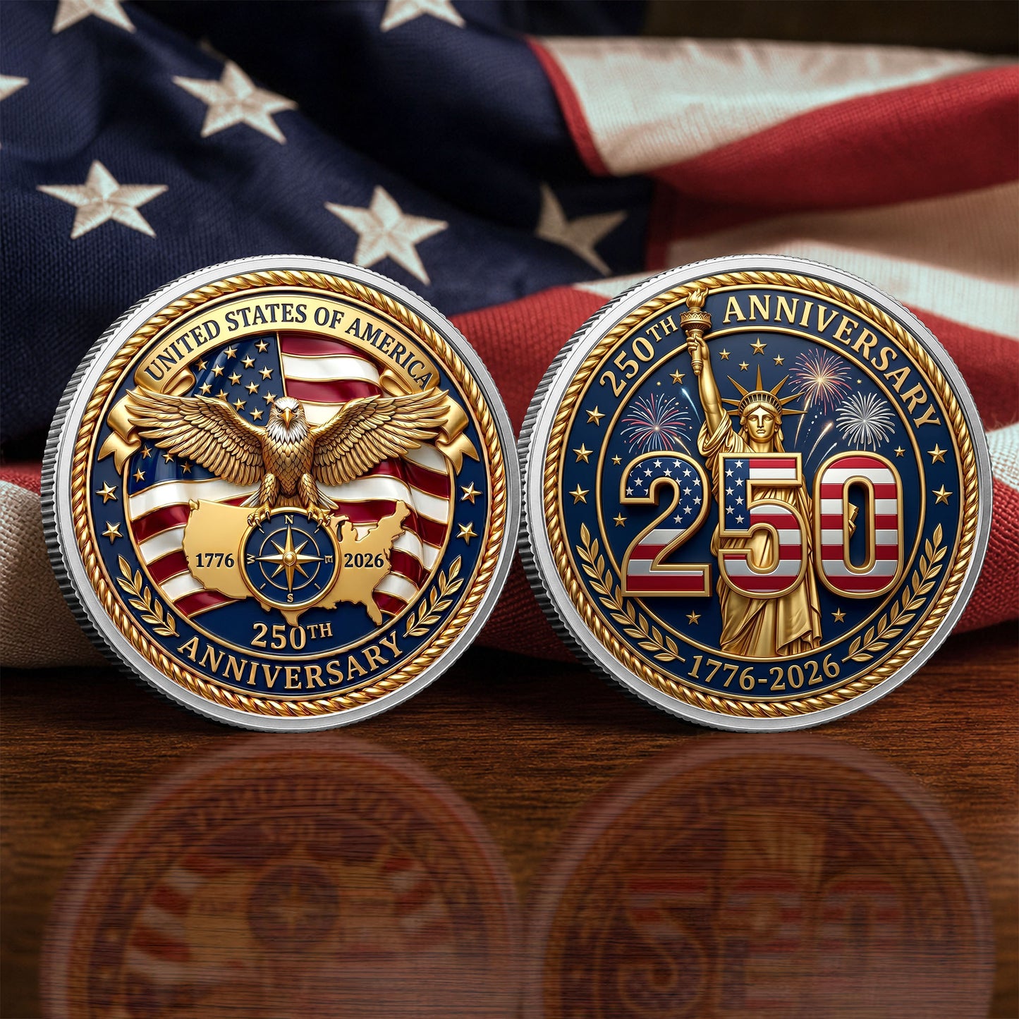 1776-2026 Patriotic 250th Anniversary Commemorative Coin, Gold And Silver 250th Coin, Patriotic Gifts