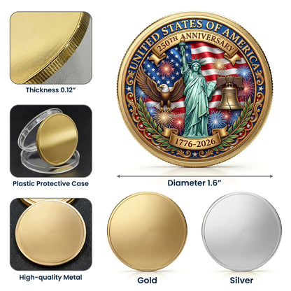 US America 1776-2026 250th Anniversary Commemorative Coin, Gold And Silver 250th Coin, Patriotic Gifts ETHY-05056300