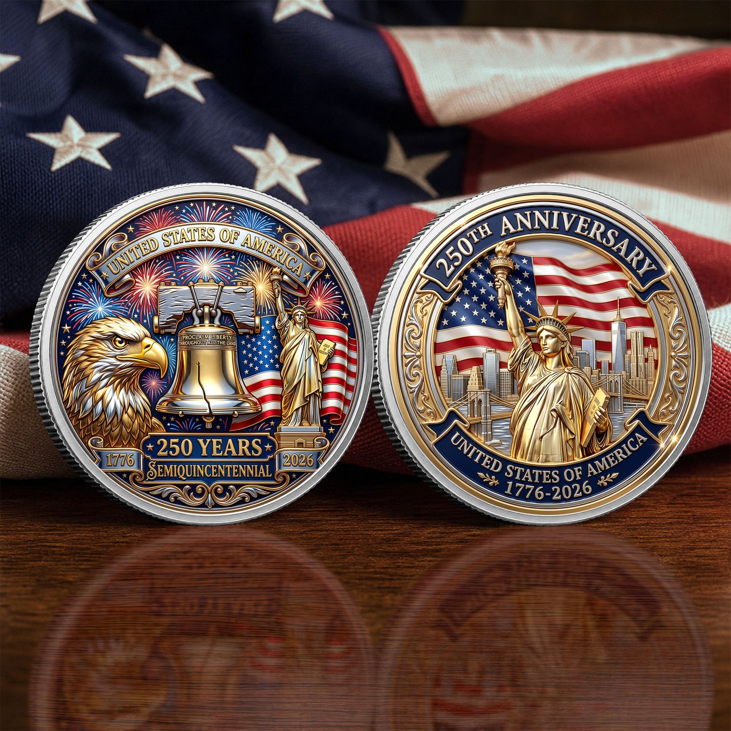 Independence Day 250th Anniversary Commemorative Coin, Gold And Silver 250th Coin, July 4th Gifts ETHY-05056300