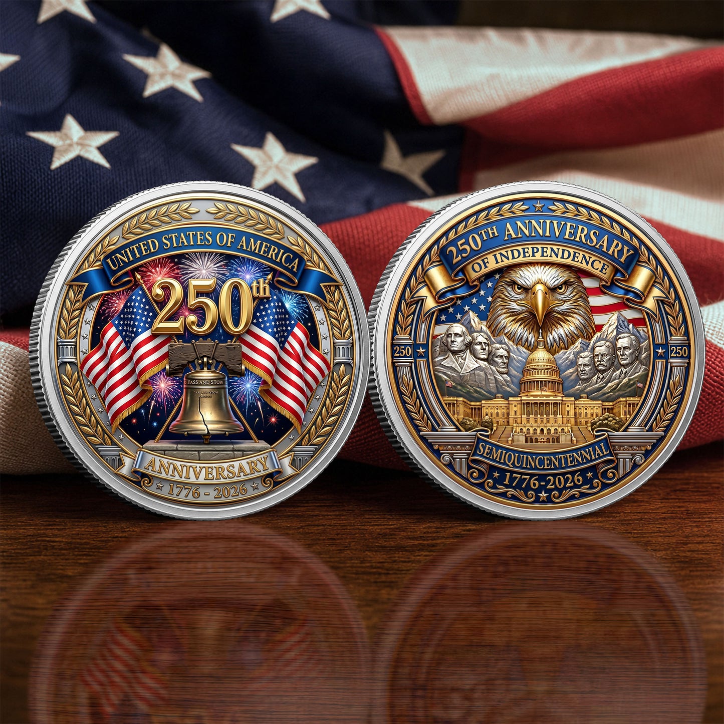 250th Anniversary Of Independence Commemorative Coin, Gold And Silver 250th Coin, 1776-2026 Patriotic Gifts