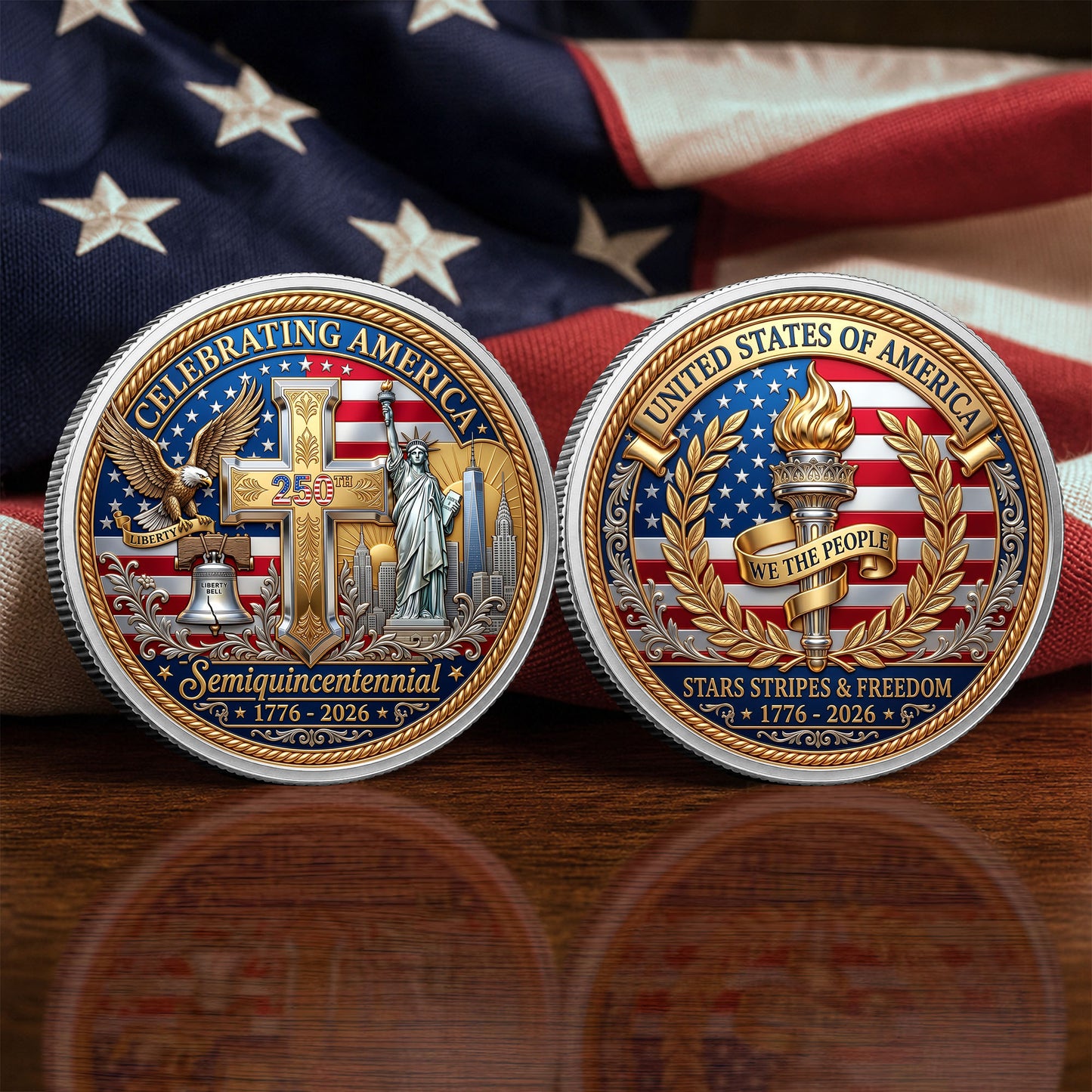 250th Anniversary Commemorative Coin, Gold And Silver 250th Coin, USA Freedom 1776-2026 We The People, Patriotic Gifts ETHY-05056300