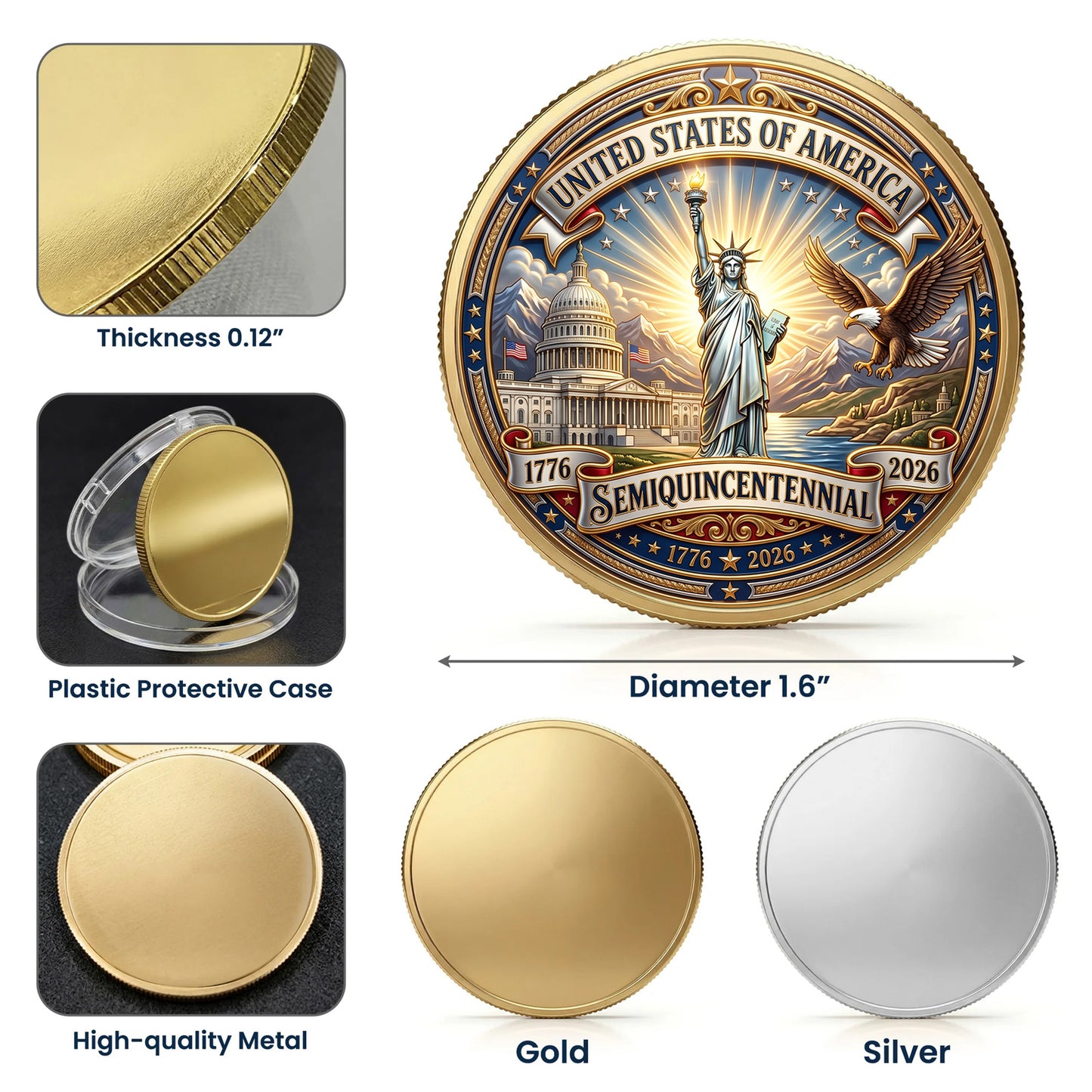 250 Years of Independence Commemorative Coin, Gold And Silver 250th Coin, 4th of July Patriotic Gift ETHY-05056300