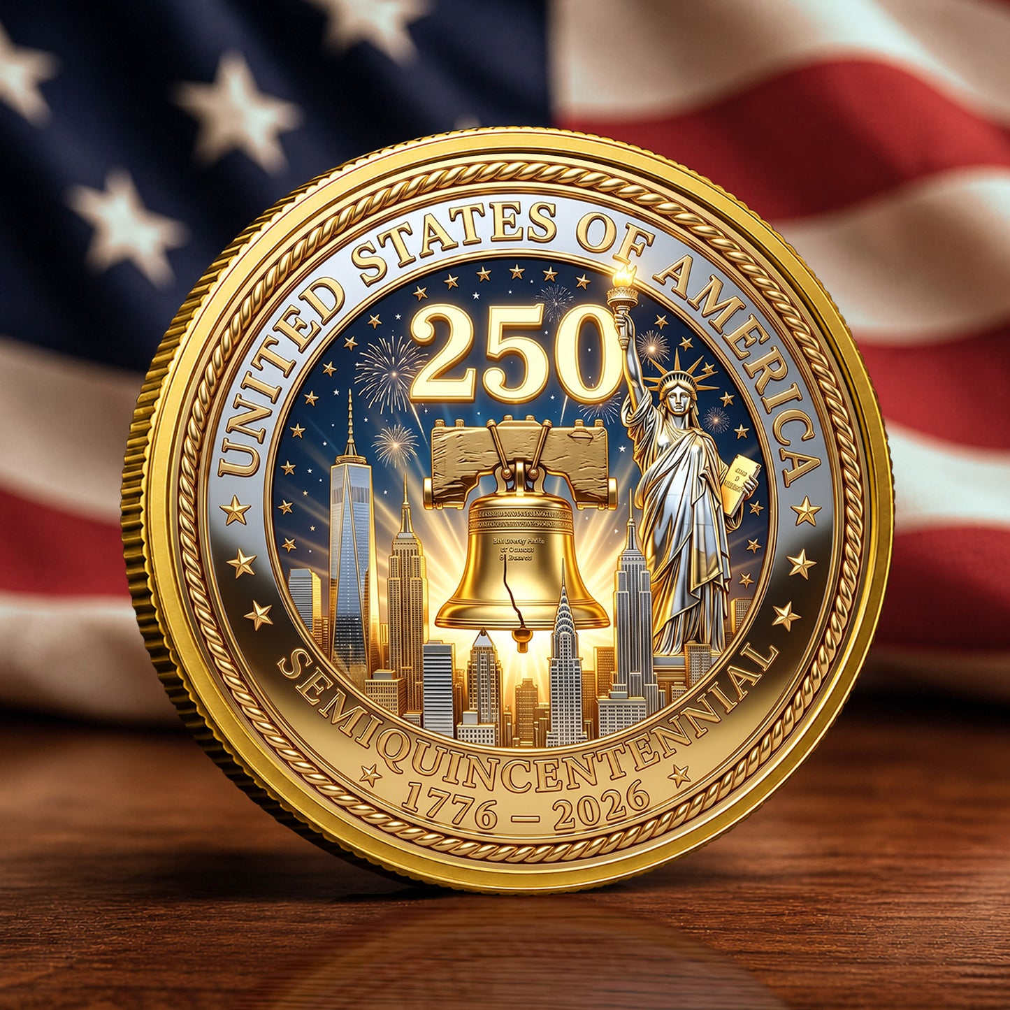 America 250th Anniversary 1776-2026 Semiquincentennial Commemorative Coin, Gold And Silver 250th Coin, 1776-2026 Patriotic Gifts ETHY-05056300