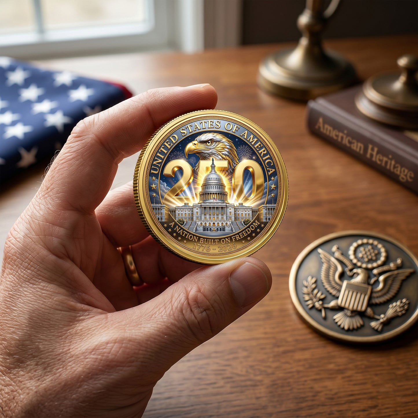 America 250th Anniversary 1776-2026 Semiquincentennial Commemorative Coin, Gold And Silver 250th Coin, 1776-2026 Patriotic Gifts ETHY-05056300