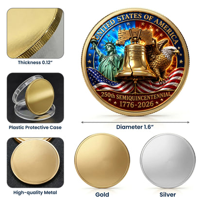 USA 250th Anniversary Commemorative Coin, Gold And Silver 250th Coin, 1776-2026 Gift for Independence Day ETHY-05056300