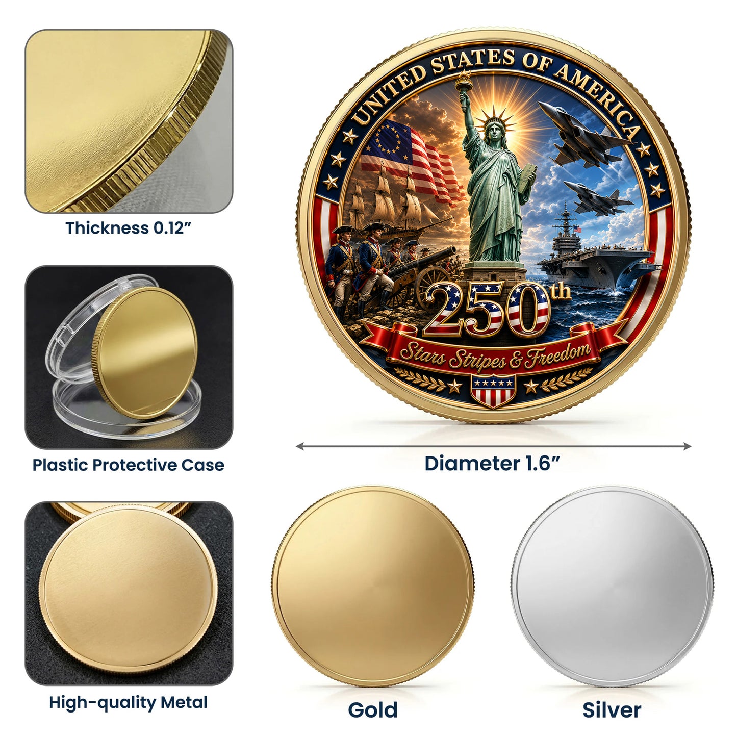 250th Independence Commemorative Coin, Gold And Silver 250th Coin, USA 250th Anniversary Coin, 1776-2026 Patriotic Gifts ETHY-05056300