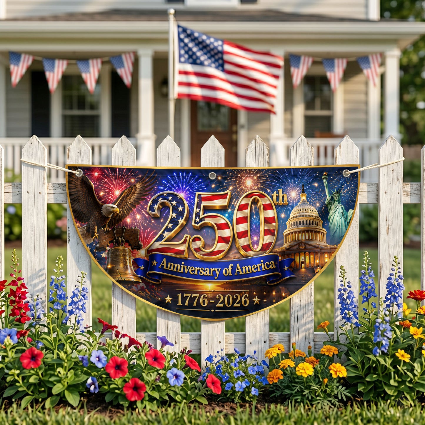 America 250th Anniversary Patriotic  Semicirle Flag, 1776–2026 Patriotic USA Independence Decor ETHY-05156481