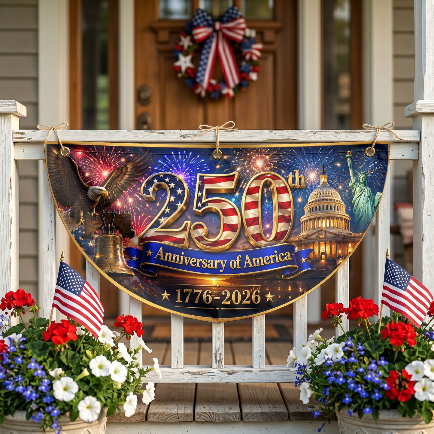 America 250th Anniversary Patriotic  Semicirle Flag, 1776–2026 Patriotic USA Independence Decor ETHY-05156481