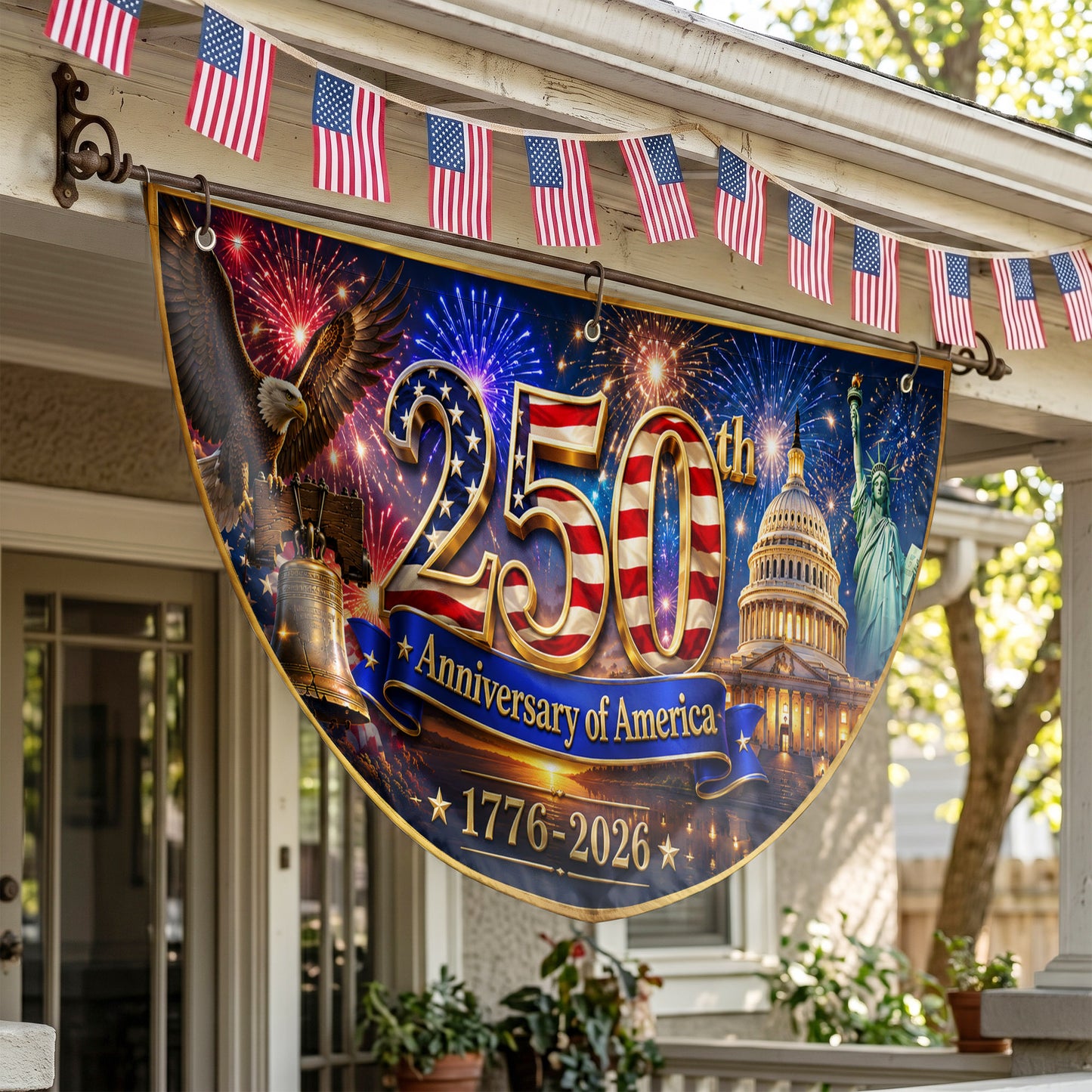 America 250th Anniversary Patriotic  Semicirle Flag, 1776–2026 Patriotic USA Independence Decor ETHY-05156481
