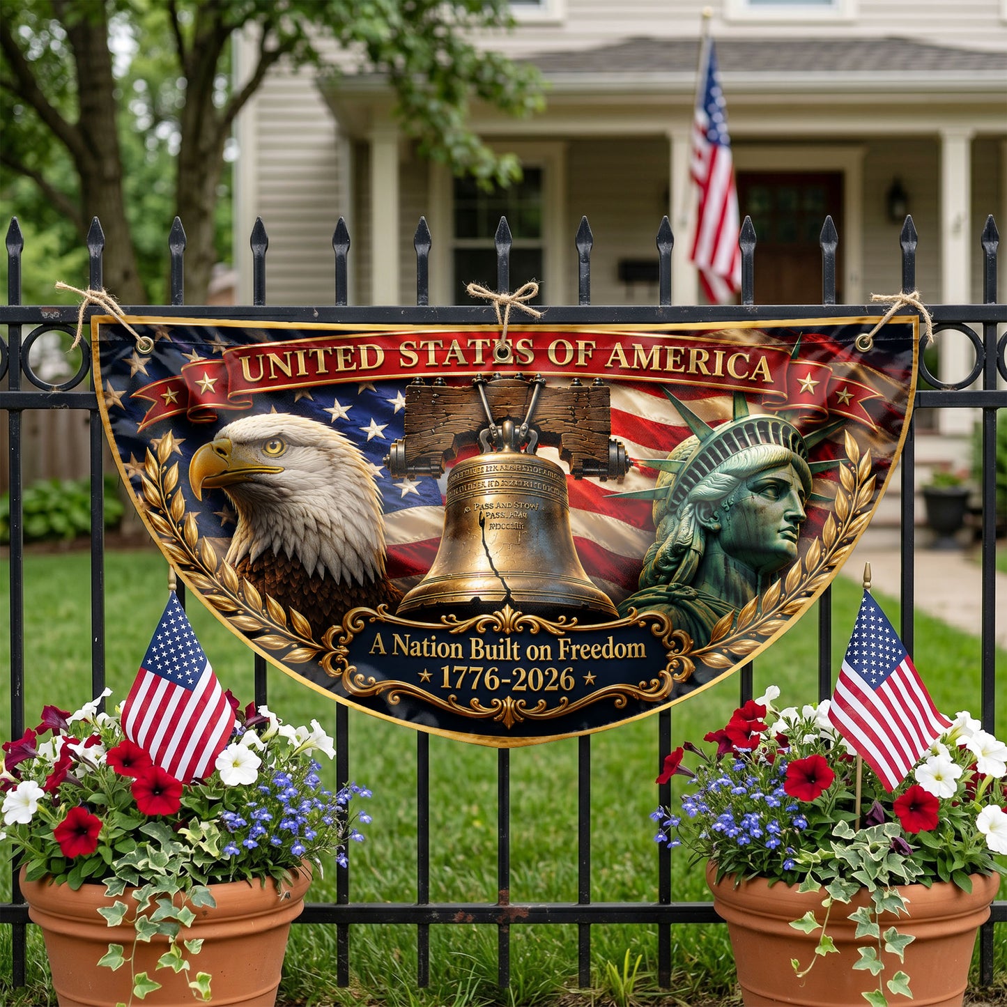 America 250th Anniversary Semicirle Flag, Patriotic Decor, Fourth of July Outdoor Decor ETHY-05156481