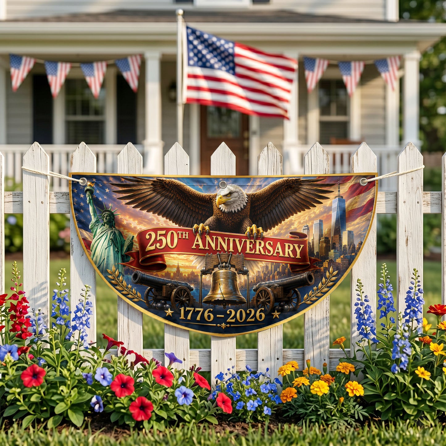 250th Anniversary America Semicirle Flag, 1776–2026 Patriotic USA Independence Decor ETHY-05156481