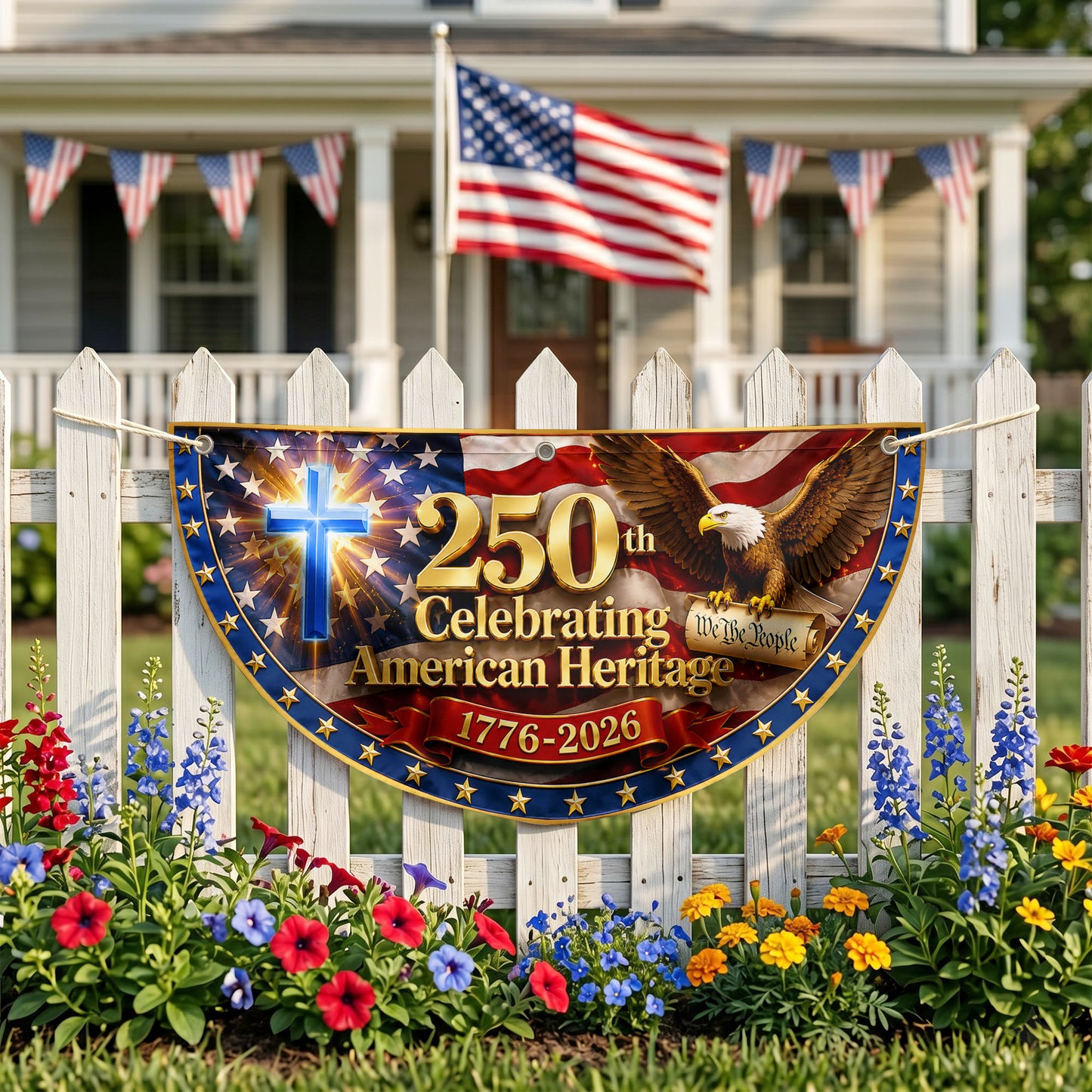 America 250th Anniversary Semicirle Flag, 1776–2026 Patriotic USA Independence Decor ETHY-05156481