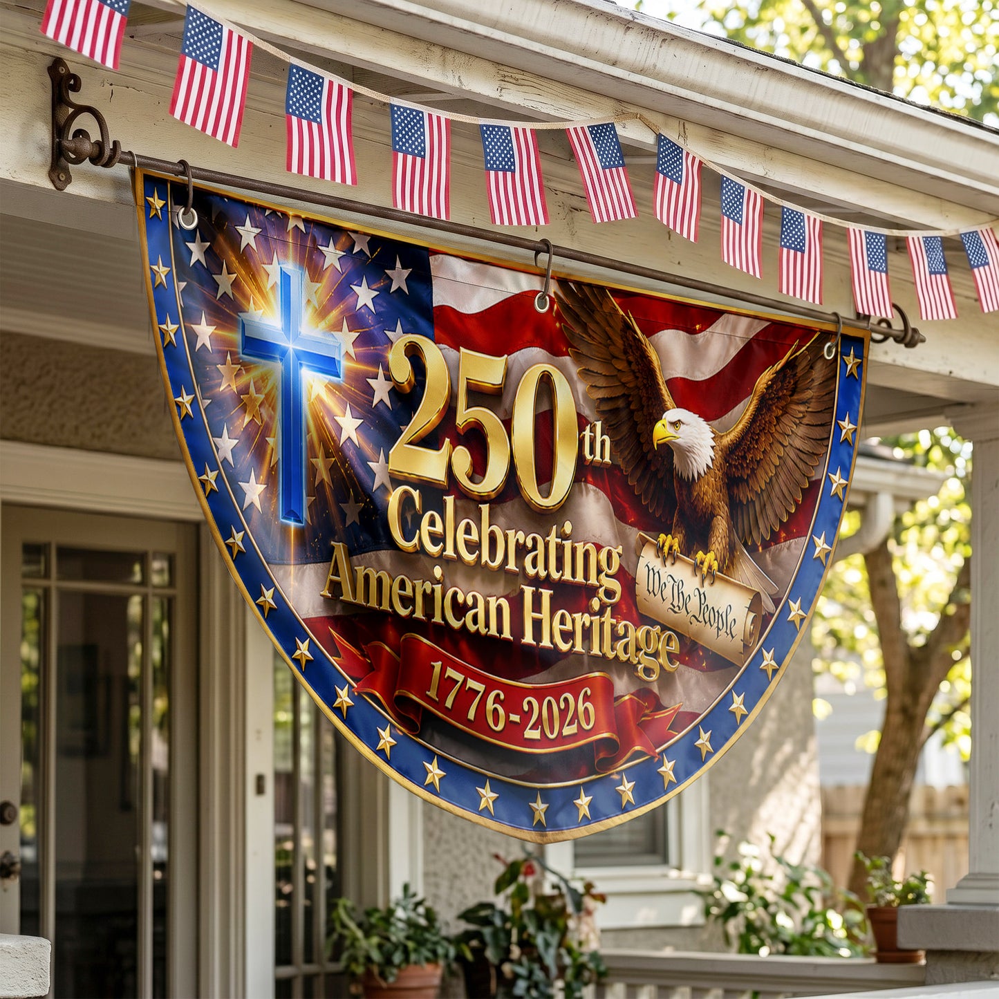 America 250th Anniversary Semicirle Flag, 1776–2026 Patriotic USA Independence Decor ETHY-05156481
