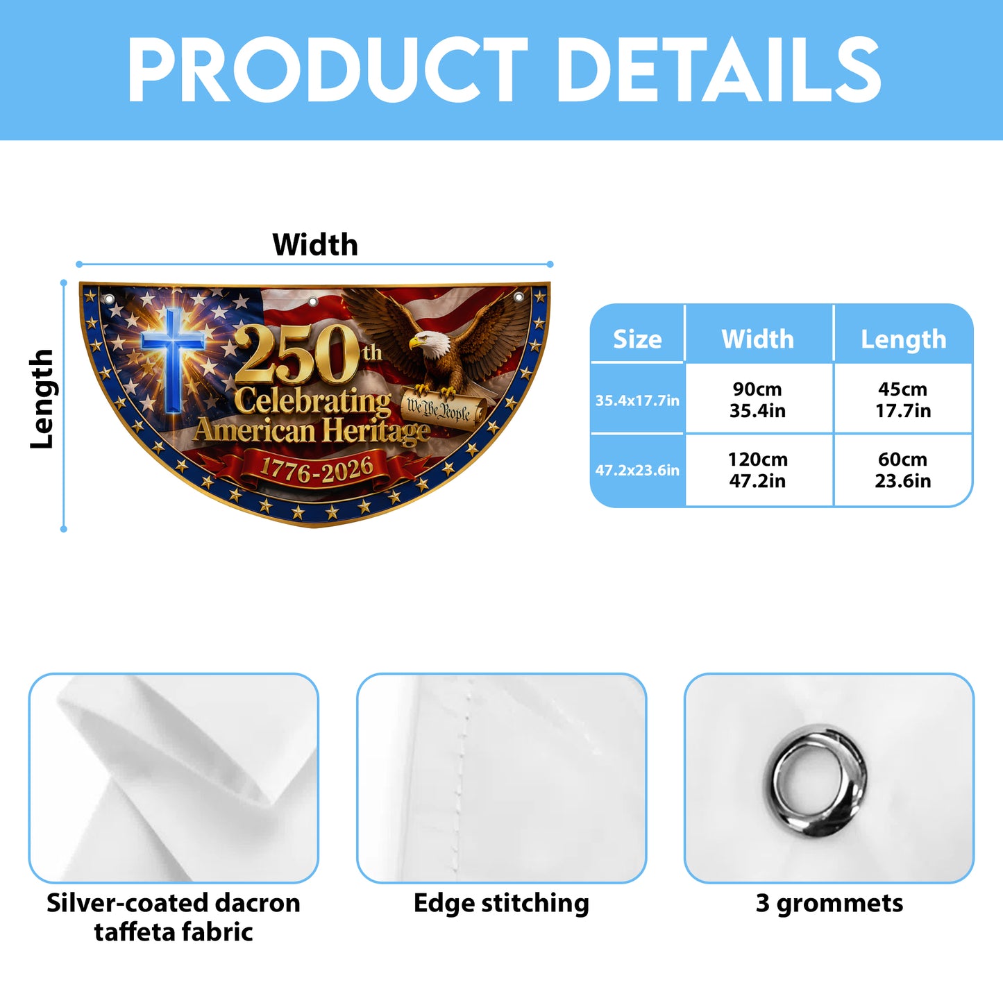 America 250th Anniversary Semicirle Flag, 1776–2026 Patriotic USA Independence Decor ETHY-05156481