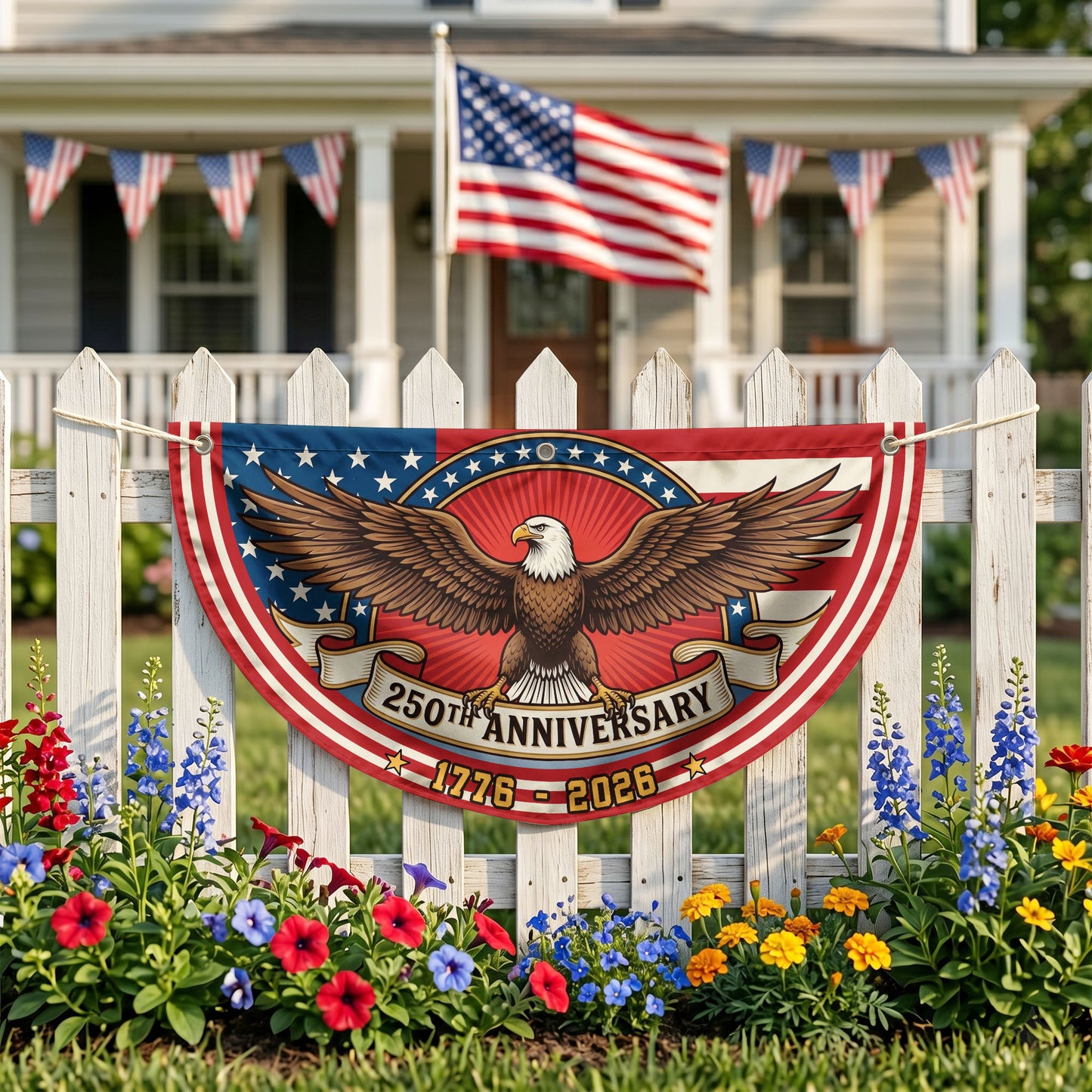 USA 250th Anniversary Eagle Fan Semicirle Flag,  American 4th of July Decor ETHY-05156481