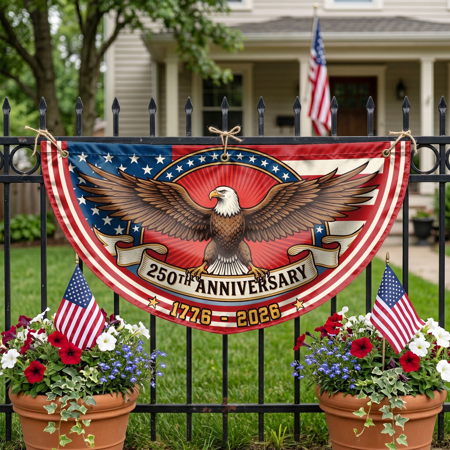 USA 250th Anniversary Eagle Fan Semicirle Flag,  American 4th of July Decor ETHY-05156481