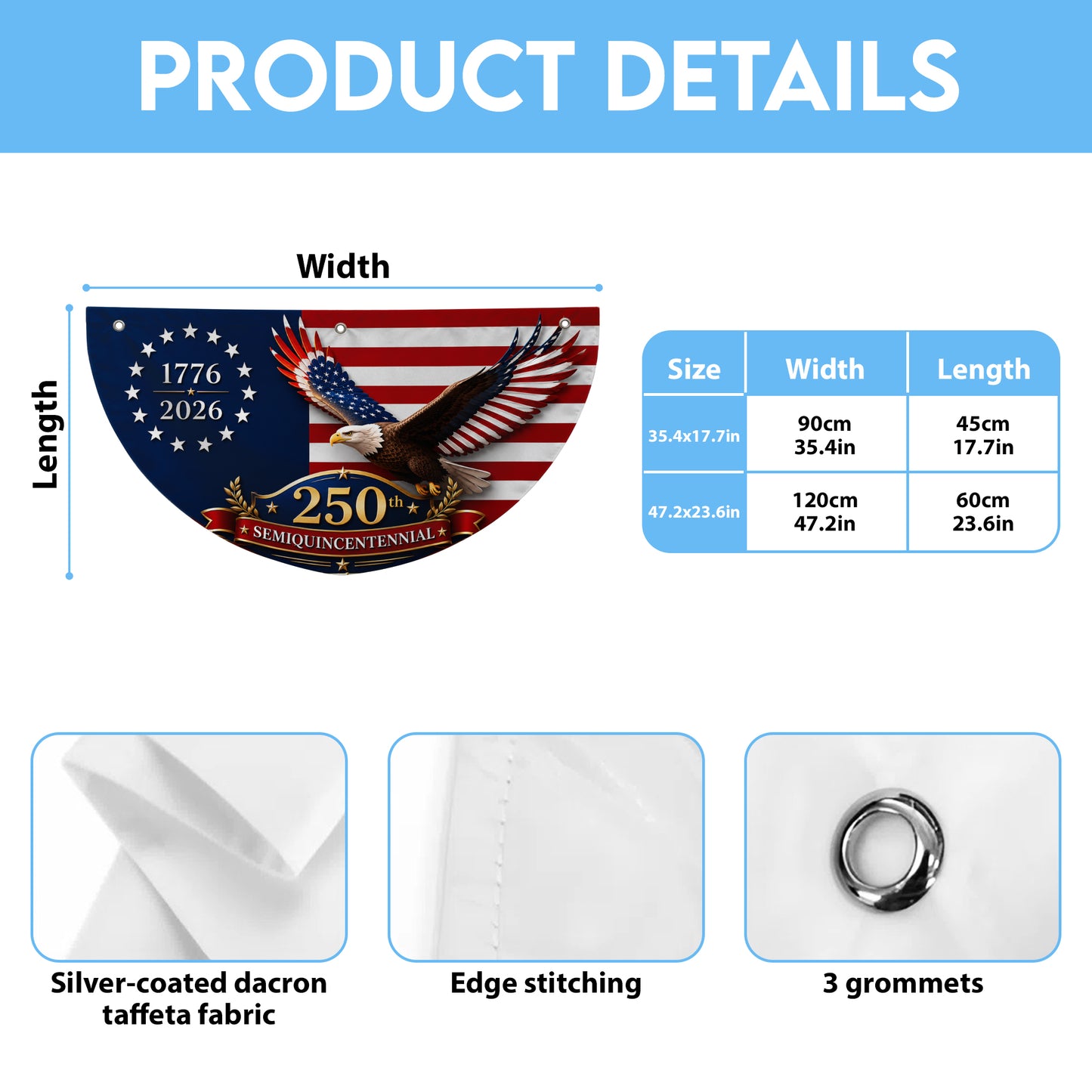 America 250th Anniversary Semicirle Flag, Patriotic Eagle Flag 1776-2026, Independence Day Outdoor Decor, 4th July Gifts ETHY-05156481