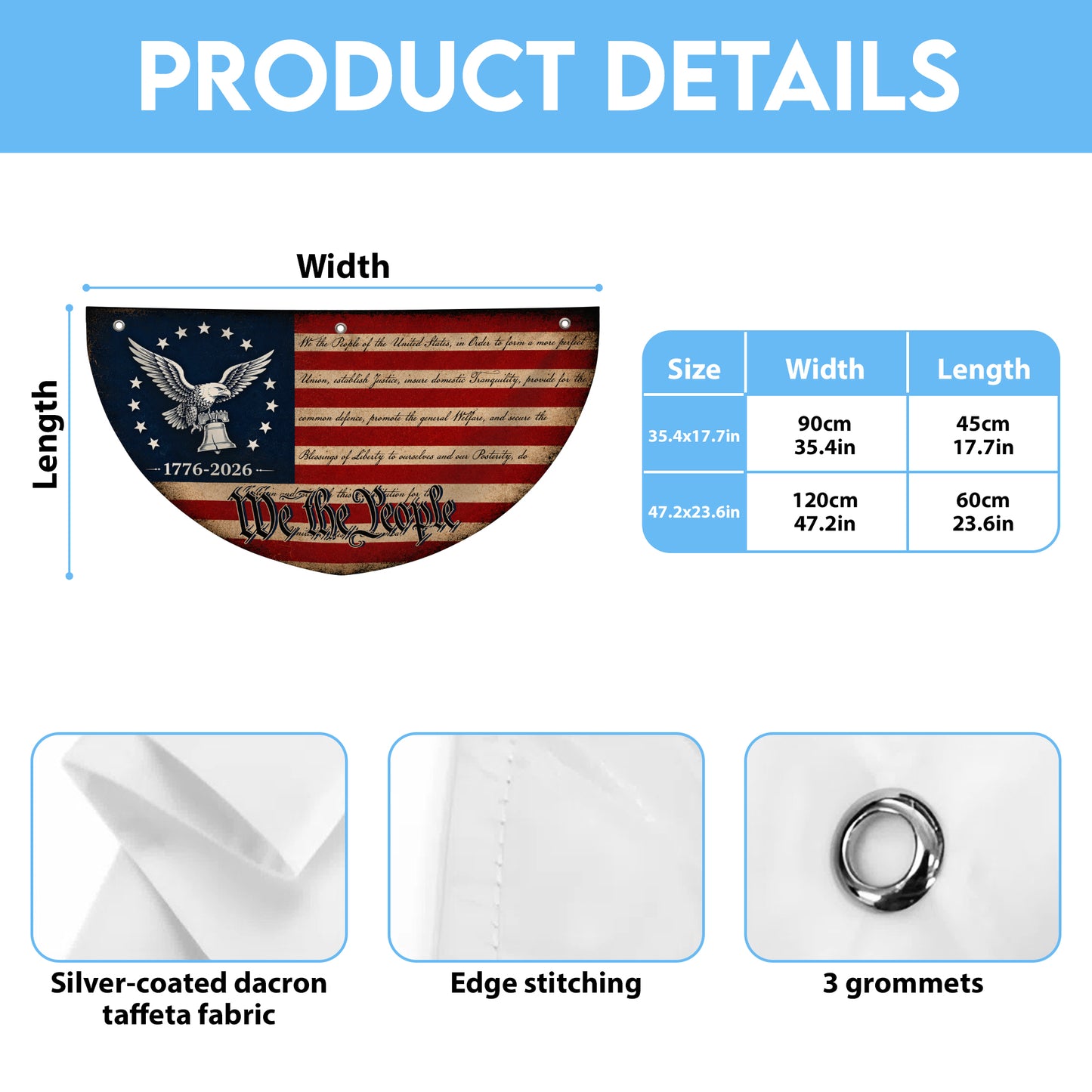 USA 250th Anniversary Semicirle Flag, 1776-2026 Patriotic Flag, 4th of July Gift ETHY-05156481