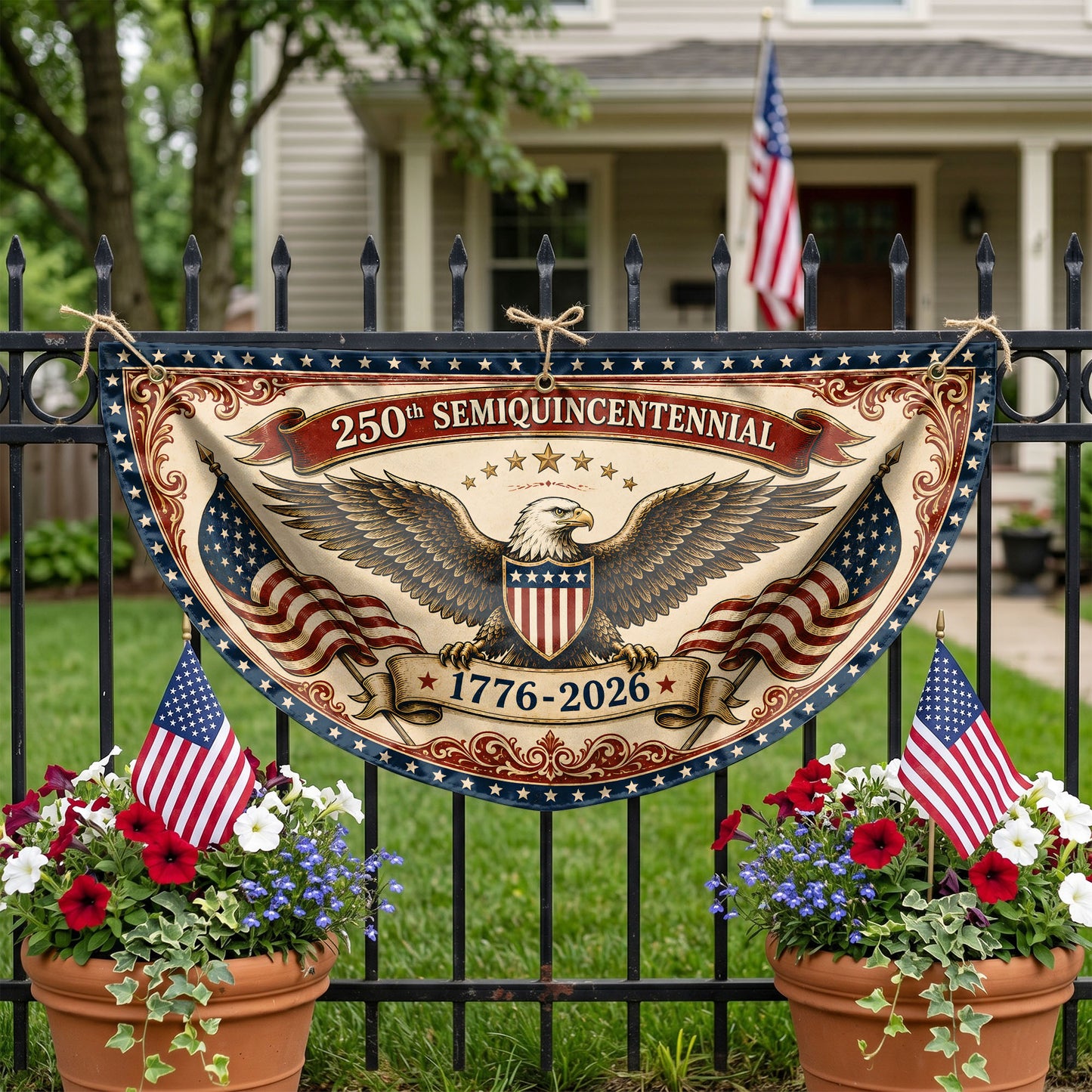 USA 250th Anniversary Semicirle Flag, 1776-2026 Patriotic Decor ETHY-05156481