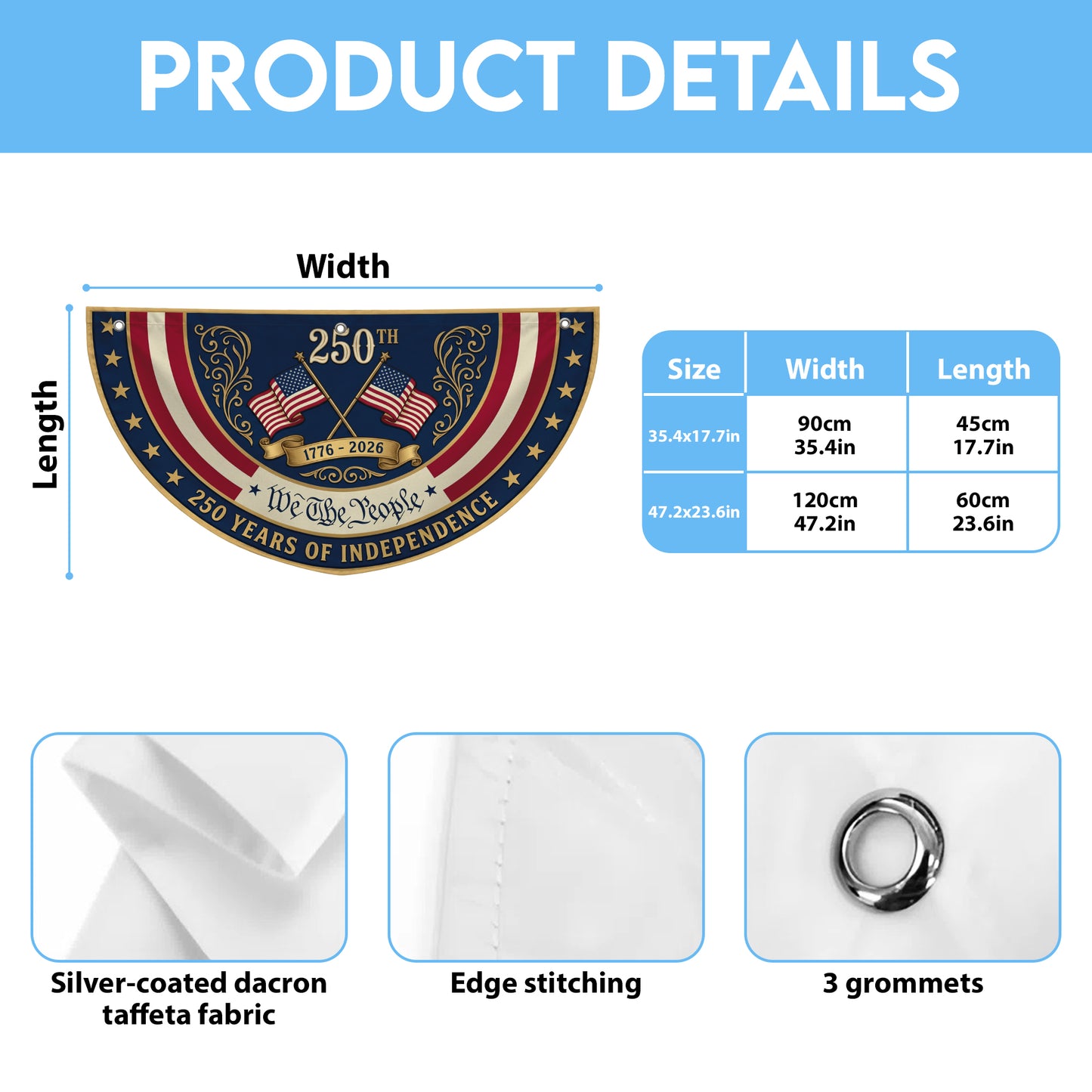 America 250 Semicirle Flag, 1776-2026 Patriotic Outdoor Flag, July 4th Decor ETHY-05156481