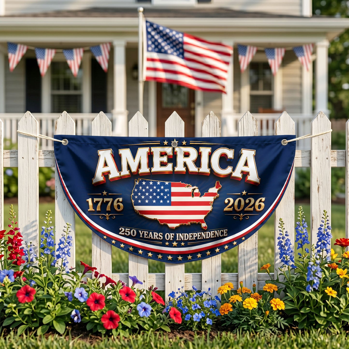 Patriotic 250th Anniversary Semicirle Flag, 1776 2026 USA Flag, USA Independence Day Outdoor Decor ETHY-05156481