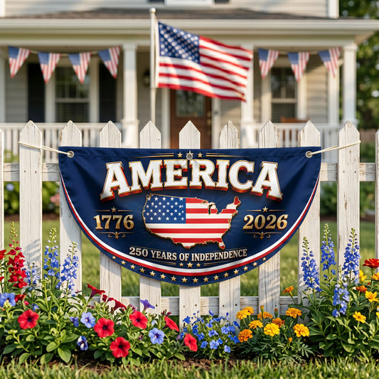 Patriotic 250th Anniversary Semicirle Flag, 1776 2026 USA Flag, USA Independence Day Outdoor Decor ETHY-05156481
