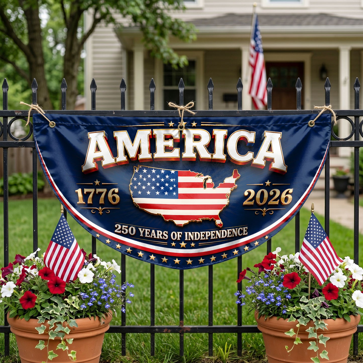 Patriotic 250th Anniversary Semicirle Flag, 1776 2026 USA Flag, USA Independence Day Outdoor Decor ETHY-05156481