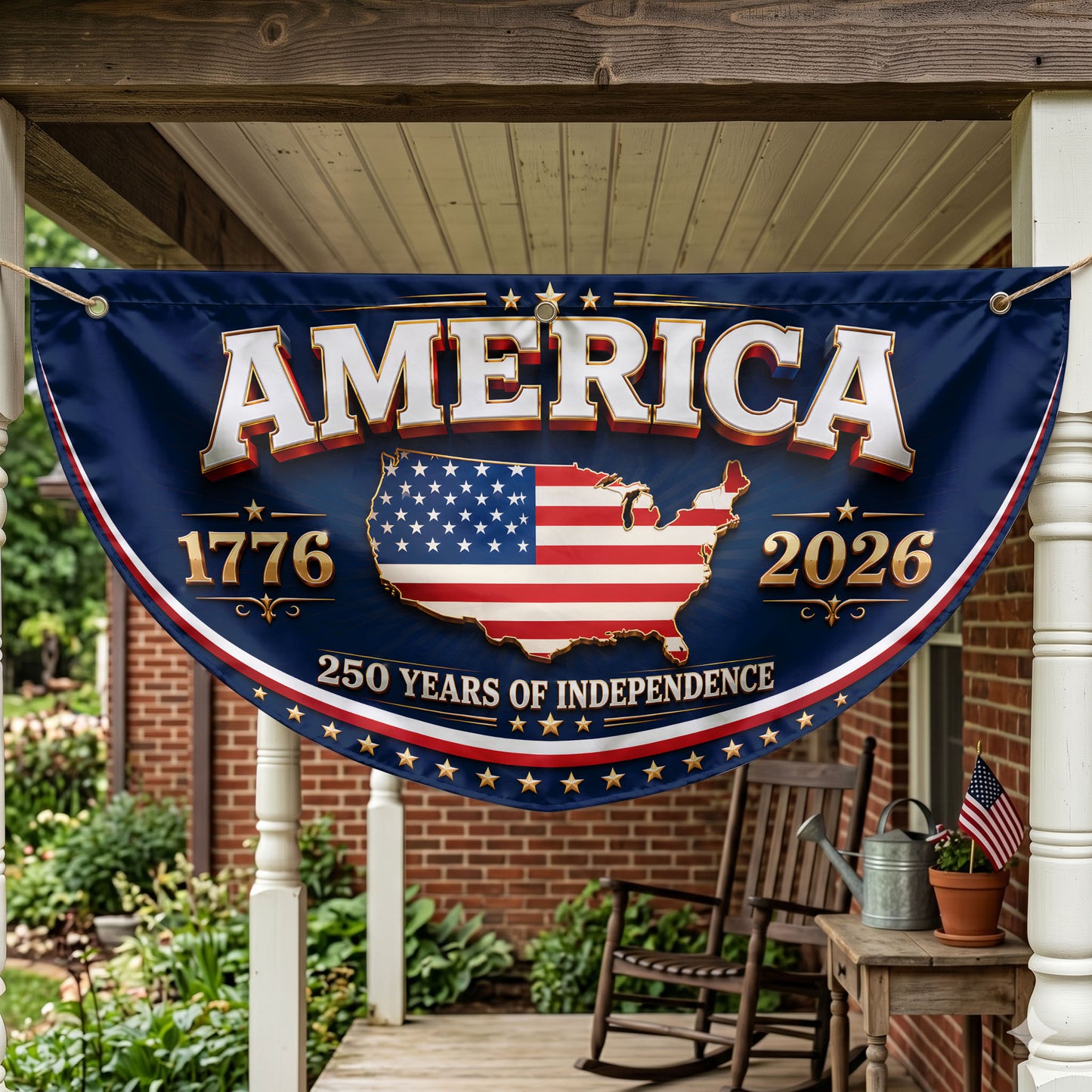 Patriotic 250th Anniversary Semicirle Flag, 1776 2026 USA Flag, USA Independence Day Outdoor Decor ETHY-05156481