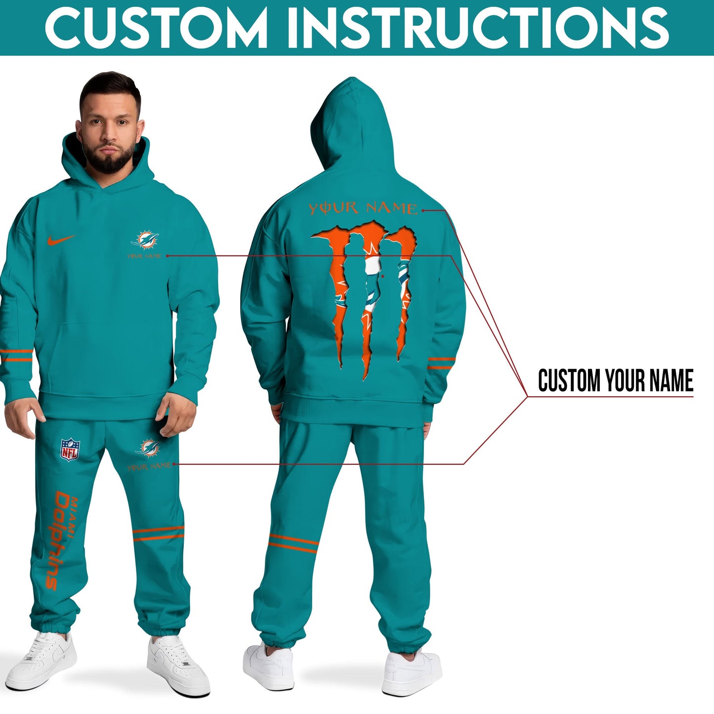 Miami Dolphins Combo Custom Hoodie And Sweatpants, Gift For Sport Fans ETRG-62589
