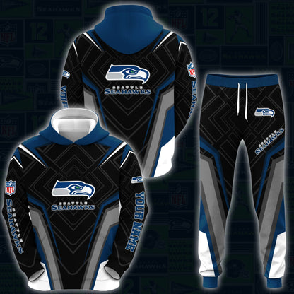 Seattle Seahawks Combo Hoodie And Sweatpants Custom Your Name, Sport Hoodie Sweatpants Set, Sport Gifts For Fans ETRG-62591
