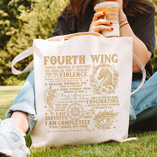 Fourth Wing Tote Bag – Bookish Quotes Canvas Bag