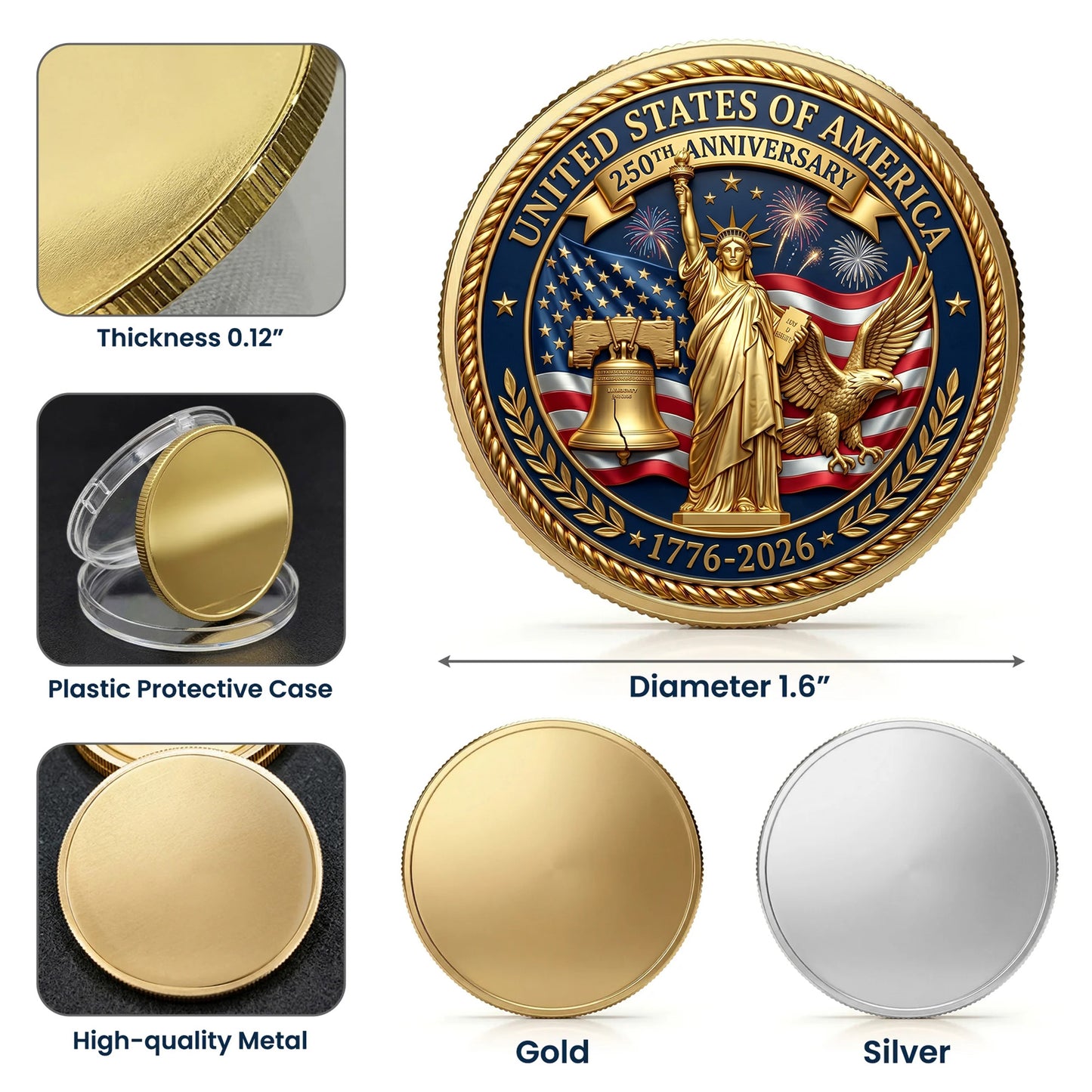 250th Anniversary Commemorative Coin, Gold And Silver 250th Coin, Independence Day Gifts ETHY-05056300
