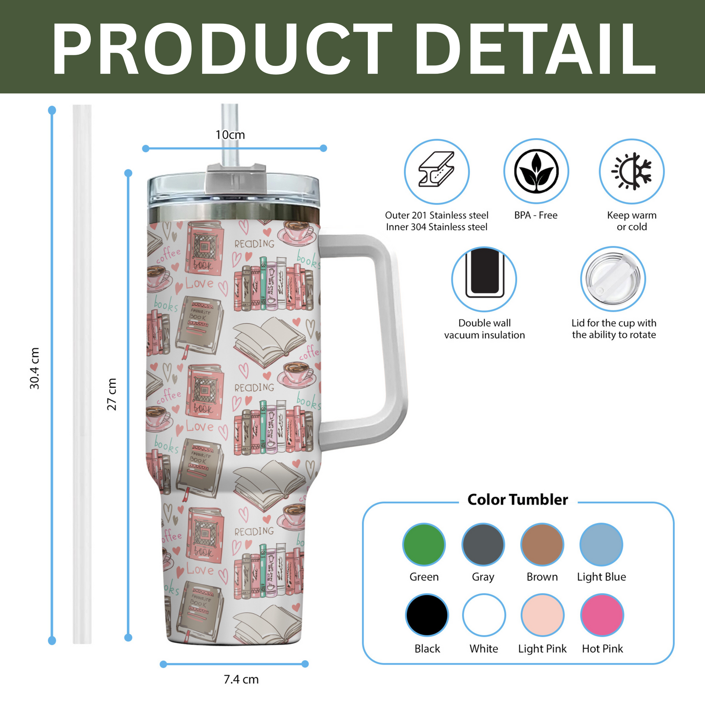 Reading Coffee Love Tumbler – 20oz & 40oz Bookish Cup