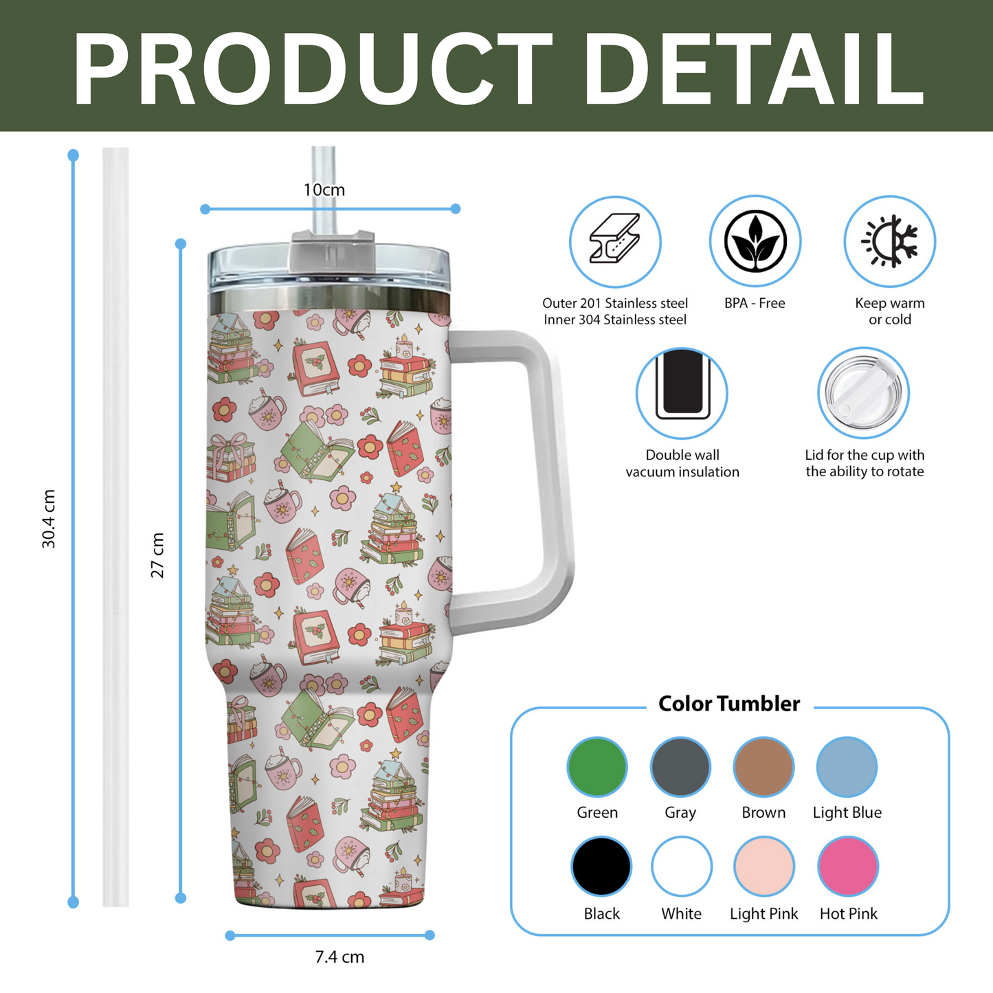 Whimsical Holiday Book Tumbler – 20oz & 40oz Cozy Gift Cup